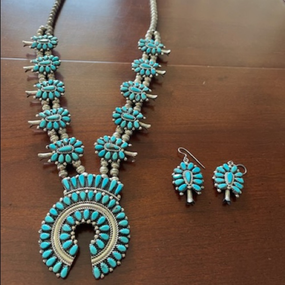 Vintage turquoise squash blossom necklace Navajo by Nathaniel & Rosemary